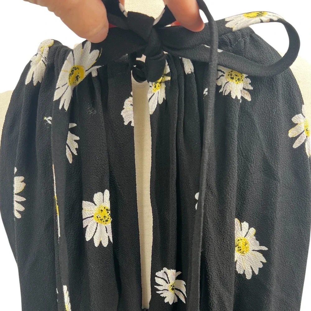 Kate Spade Daisy Halter Dress Black Floral Smocked Waist Preppy Coquette Garden